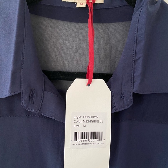 Modern Long Sleeve Navy Blue Chiffon Shirt Dress - Picture 3 of 3